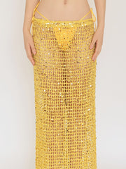 Gisele Hand Crocheted Sequin Maxi Skirt - Yellow Sequin